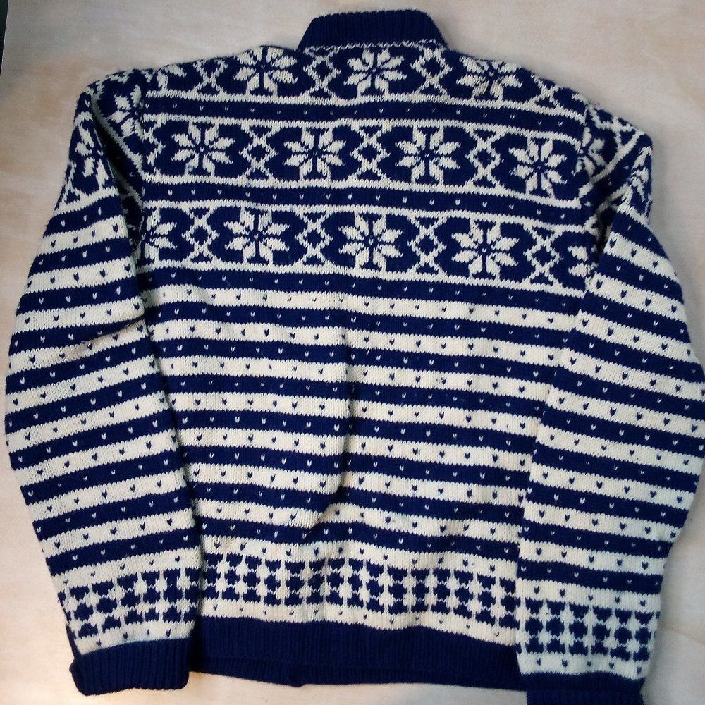 Vintage L'Alpina Striped Nordic Pattern Wool Cardigan Sweater - Picture 5 of 5